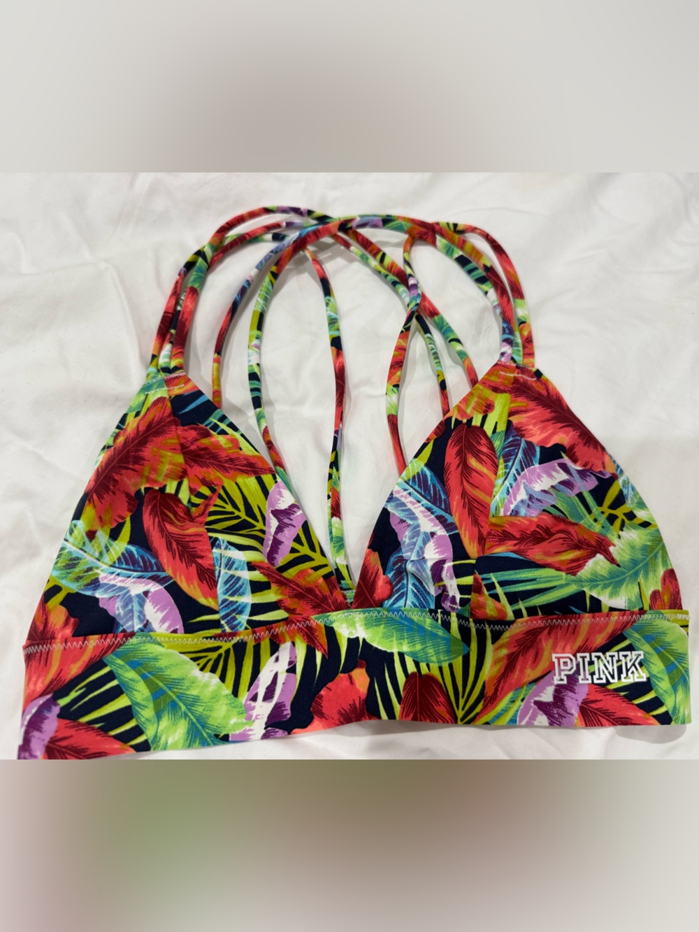 PINK Victoria's Secret Tropical Leaf Multi-Color Strappy Bikini Top XS